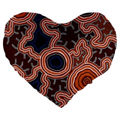 Authentic Aboriginal Art - Pathways Large 19  Premium Heart Shape Cushions by hogartharts