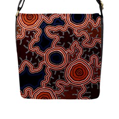 Authentic Aboriginal Art - Pathways Flap Closure Messenger Bag (l) by hogartharts