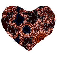 Authentic Aboriginal Art - Pathways Large 19  Premium Flano Heart Shape Cushions by hogartharts