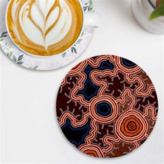 Authentic Aboriginal Art - Pathways Uv Print Round Tile Coaster by hogartharts