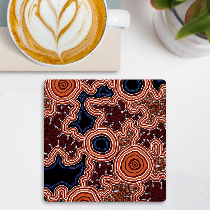 Authentic Aboriginal Art - Pathways UV Print Square Tile Coaster 