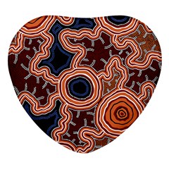 Authentic Aboriginal Art - Pathways Heart Glass Fridge Magnet (4 Pack) by hogartharts