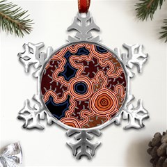 Authentic Aboriginal Art - Pathways Metal Small Snowflake Ornament by hogartharts