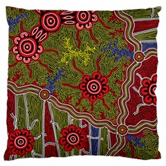 Authentic Aboriginal Art - Connections Large Cushion Case (one Side) by hogartharts