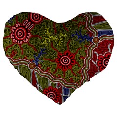 Authentic Aboriginal Art - Connections Large 19  Premium Heart Shape Cushions by hogartharts