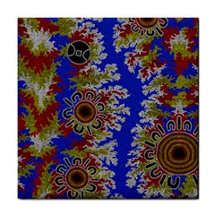 Authentic Aboriginal Art - Waterholes (corella) Tile Coaster by hogartharts