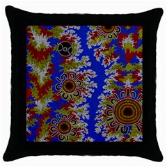 Authentic Aboriginal Art - Waterholes (corella) Throw Pillow Case (black) by hogartharts