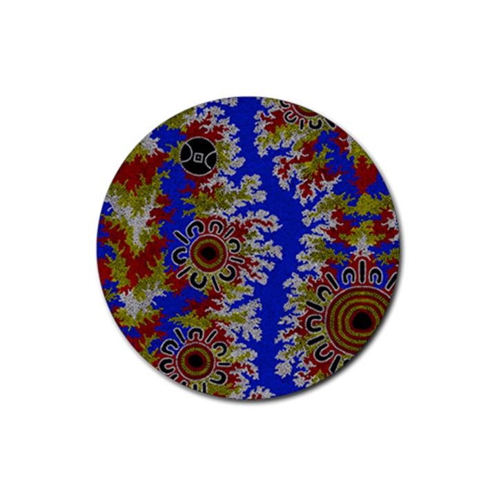 Authentic Aboriginal Art - Waterholes (Corella) Rubber Round Coaster (4 pack)