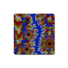 Authentic Aboriginal Art - Waterholes (corella) Square Magnet by hogartharts