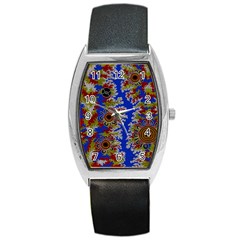 Authentic Aboriginal Art - Waterholes (corella) Barrel Style Metal Watch by hogartharts