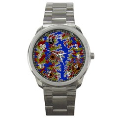 Authentic Aboriginal Art - Waterholes (corella) Sport Metal Watch by hogartharts