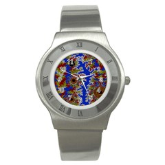 Authentic Aboriginal Art - Waterholes (corella) Stainless Steel Watch by hogartharts