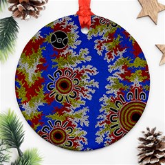 Authentic Aboriginal Art - Waterholes (corella) Round Ornament (two Sides) by hogartharts