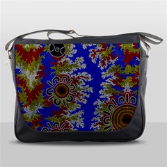 Authentic Aboriginal Art - Waterholes (corella) Messenger Bag by hogartharts