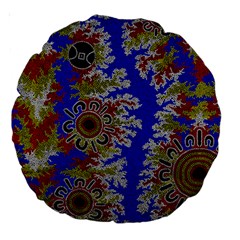 Authentic Aboriginal Art - Waterholes (corella) Large 18  Premium Round Cushions by hogartharts