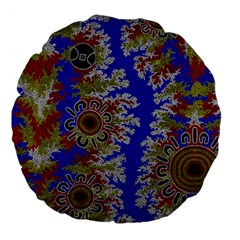 Authentic Aboriginal Art - Waterholes (corella) Large 18  Premium Flano Round Cushions by hogartharts