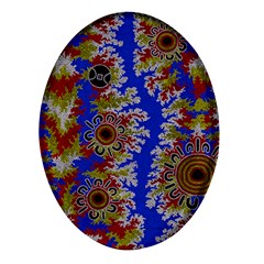 Authentic Aboriginal Art - Waterholes (corella) Oval Glass Fridge Magnet (4 Pack)