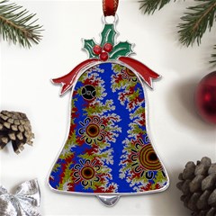 Authentic Aboriginal Art - Waterholes (corella) Metal Holly Leaf Bell Ornament by hogartharts