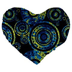 Authentic Aboriginal Art - Circles (paisley Art) Large 19  Premium Flano Heart Shape Cushions by hogartharts