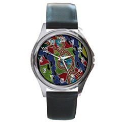 Authentic Aboriginal Art - Walking The Land Round Metal Watch by hogartharts