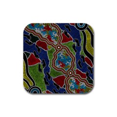 Authentic Aboriginal Art - Walking The Land Rubber Square Coaster (4 Pack) by hogartharts