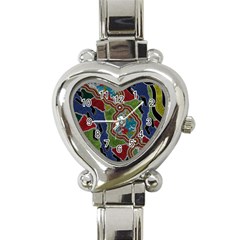 Authentic Aboriginal Art - Walking The Land Heart Italian Charm Watch by hogartharts