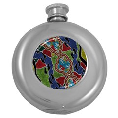 Authentic Aboriginal Art - Walking The Land Round Hip Flask (5 Oz) by hogartharts