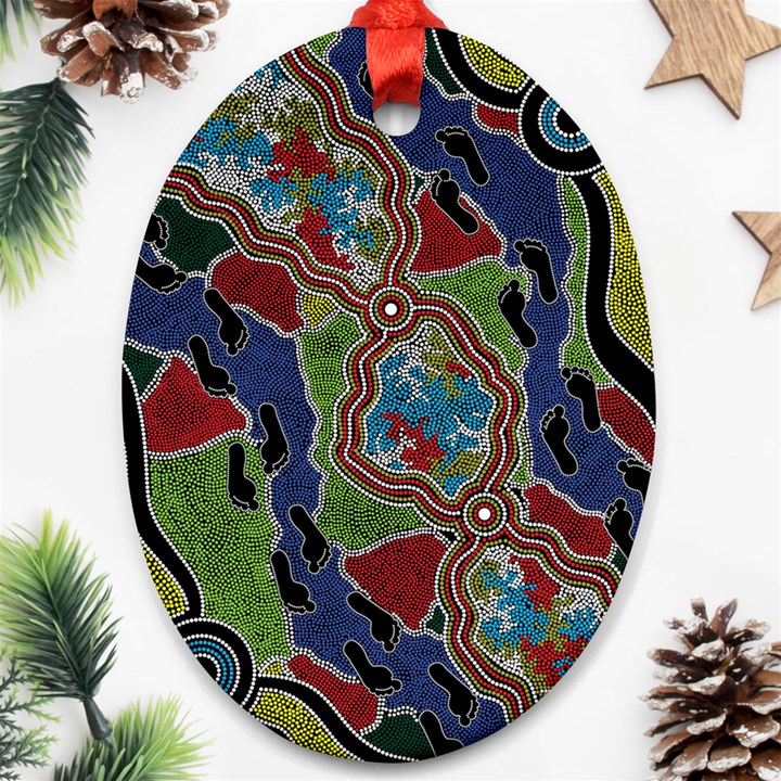 Authentic Aboriginal Art - Walking the Land Oval Ornament (Two Sides)