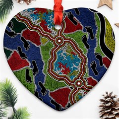 Authentic Aboriginal Art - Walking The Land Heart Ornament (two Sides) by hogartharts