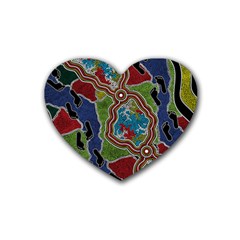 Authentic Aboriginal Art - Walking The Land Rubber Coaster (heart) by hogartharts