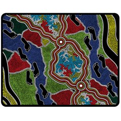 Authentic Aboriginal Art - Walking The Land Fleece Blanket (medium) by hogartharts