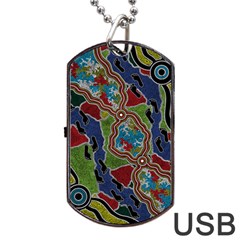 Authentic Aboriginal Art - Walking The Land Dog Tag Usb Flash (two Sides) by hogartharts