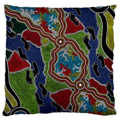 Authentic Aboriginal Art - Walking The Land Large Cushion Case (one Side) by hogartharts