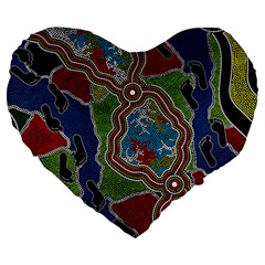 Authentic Aboriginal Art - Walking The Land Large 19  Premium Heart Shape Cushions by hogartharts