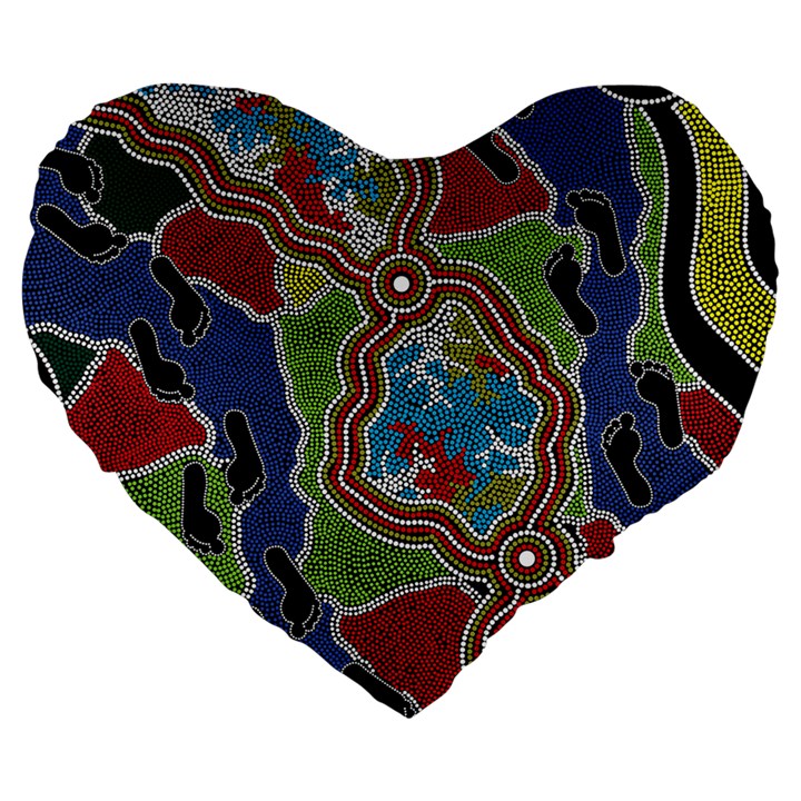 Authentic Aboriginal Art - Walking the Land Large 19  Premium Flano Heart Shape Cushions