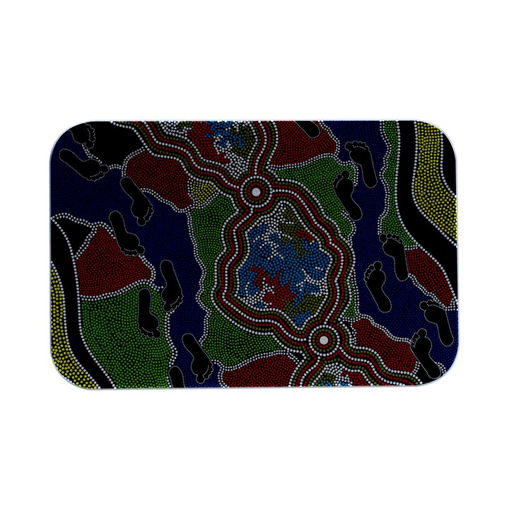 Authentic Aboriginal Art - Walking the Land Open Lid Metal Box (Silver)  