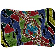 Authentic Aboriginal Art - Walking The Land Velour Seat Head Rest Cushion by hogartharts