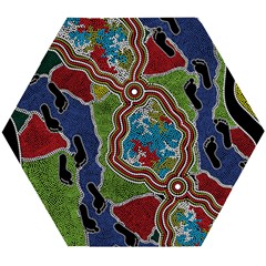 Authentic Aboriginal Art - Walking The Land Wooden Puzzle Hexagon by hogartharts