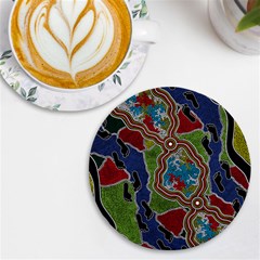 Authentic Aboriginal Art - Walking The Land Uv Print Round Tile Coaster by hogartharts