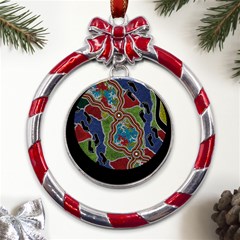 Authentic Aboriginal Art - Walking The Land Metal Red Ribbon Round Ornament by hogartharts