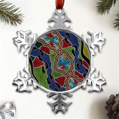 Authentic Aboriginal Art - Walking The Land Metal Small Snowflake Ornament by hogartharts