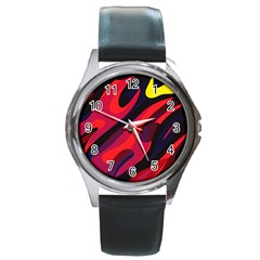 Abstract Fire Flames Grunge Art, Creative Round Metal Watch by nateshop