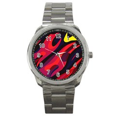 Abstract Fire Flames Grunge Art, Creative Sport Metal Watch by nateshop