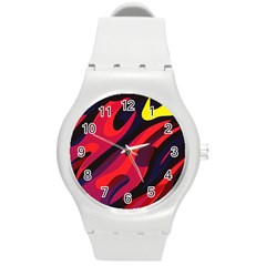 Abstract Fire Flames Grunge Art, Creative Round Plastic Sport Watch (m) by nateshop