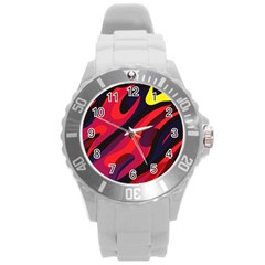 Abstract Fire Flames Grunge Art, Creative Round Plastic Sport Watch (l) by nateshop