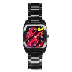 Abstract Fire Flames Grunge Art, Creative Stainless Steel Barrel Watch by nateshop