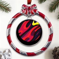 Abstract Fire Flames Grunge Art, Creative Metal Red Ribbon Round Ornament by nateshop