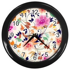 Abstract Floral Background Wall Clock (black) by nateshop