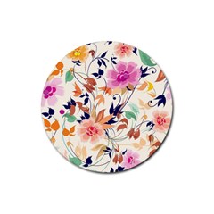 Abstract Floral Background Rubber Round Coaster (4 Pack) by nateshop