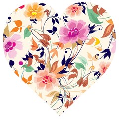 Abstract Floral Background Wooden Puzzle Heart